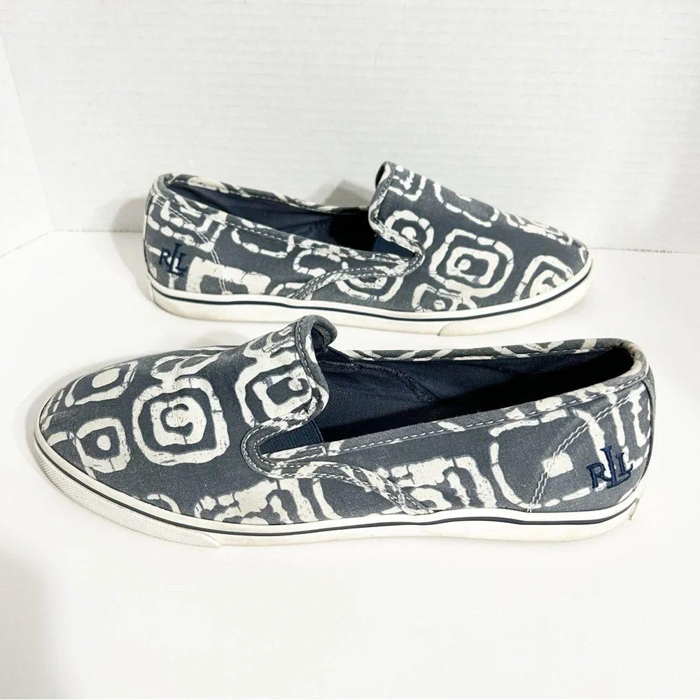 Lauren Ralph Lauren Janis Batik Tribal Print Slip On Cotton Canvas Sneakers 💙🤍